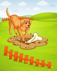 A dog digging a hole in the ground