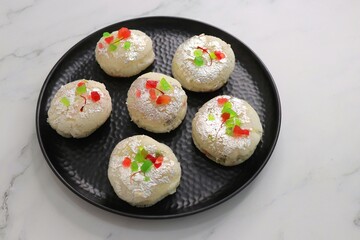 Rasmalai or Malai Sandwich, Roshmolai, Rasamalei is very popular Indian dessert. A sweet malai stuffing inside Rasgulla. It's a sweet delicacy made with Indian cottage cheese or chenna. Copy space.