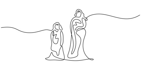 Continuous one single line of indian mother wearing traditional clothes isolated on white background.