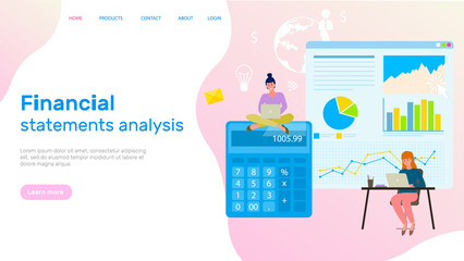 Visualize with business analytics. People work with statistical data analysis, changing indicators. Employees analyze statistical indicators, business data. Characters work with marketing research