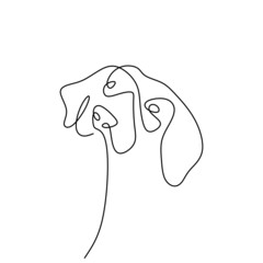 Continuous one single line of dog head isolated on white background.