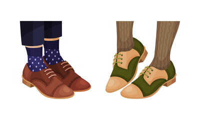 Set of female leegs in trendy shoes. Leather boots in casual style vector illustration