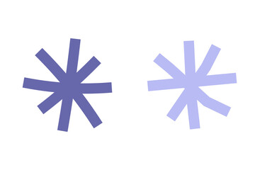 Vector flat simplified illustration with abstract purple (very peri) snowflakes. Concept with two isolated hand drawn elements on white background
