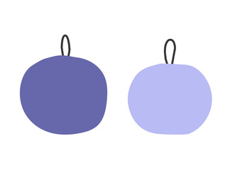 Vector flat simplified illustration with abstract violet (very peri and light purple) Christmas balls. Concept with two isolated hand drawn decorations for xmas tree on white background