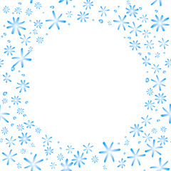 Winter vector frame of simple blue snowflakes. Background, border, template for theme of Snowfall, christmas, new year