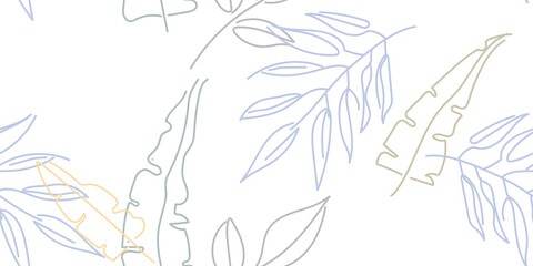 Tropical Leaf Modern Print Pastel One Line Drawing