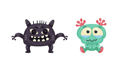 Cute colorful monsters set. Cartoon funny mutants characters vector illustration