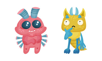 Cute monsters set. Cartoon mutants characters with funny faces vector illustration