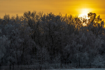 Eine Winterlandschaft bei Sonnenaufgang