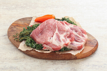 Raw pork neck for cooking