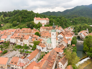 Fototapeta na wymiar Panoramic aerial view of medieval old town of Skofja Loka, Slovenia