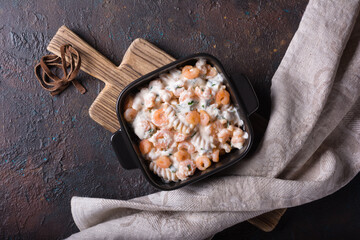 Italian rotini pasta with tasty creamy shrimps