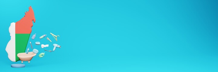 3d rendering of using bathroom equipment in Madagascar for data display social media and website cover