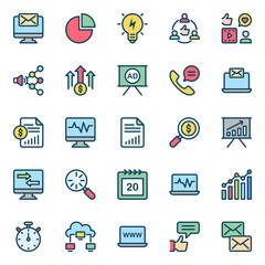 Outline icons for digital marketing.