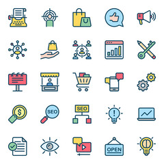 Outline icons for digital marketing.