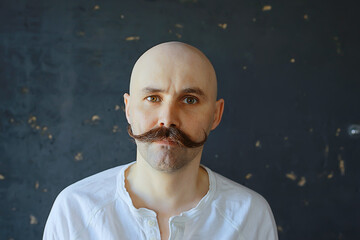 hipster man long mustache style face vintage barbershop retro fashion