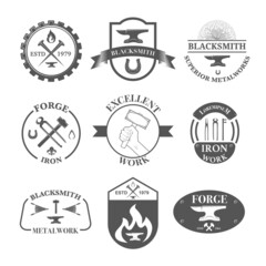 Set of vintage blacksmith labels, badges, emblems