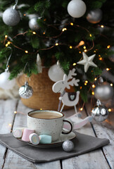 cup of coffee and christmas cookies