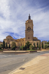Fototapeta na wymiar Frontal view of the Guadix Cathedral in the middle of the town