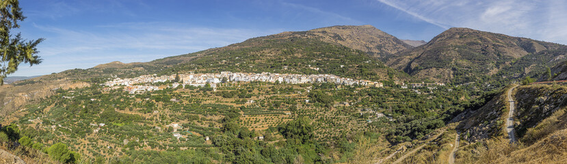 Fototapeta na wymiar Panorama of Lanjaron and its valley in the Alpujarras area