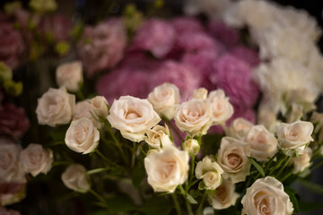 bouquet of beautiful roses in the store
