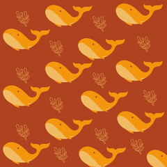 Simple whale seamless pattern.  Good for printing on fabric, kid's cloth, linen, fabric, postcard, wallpaper background.
