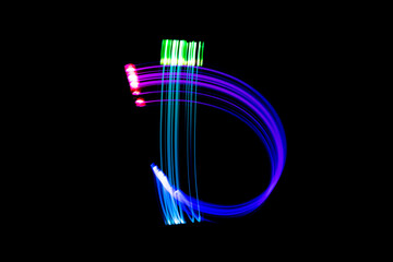 Letter D. Isolated figure on a black background. Freezelight.