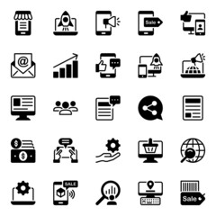Outline icons for digital marketing.