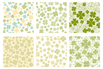Set of Abstract seamless pattern with green shamrock shapes