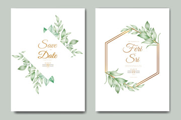 beautiful leaves wedding invitation card set watercolor