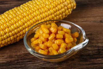 Sweet yellow corn in the bowl