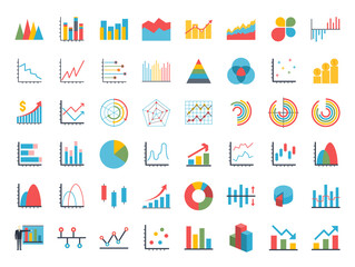 Business data elements dot bar pie charts graphs.