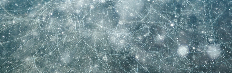 ice traces of skates texture, abstract background, top view aerial photography traces of hockey...