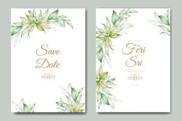 beautiful leaves wedding invitation card set watercolor