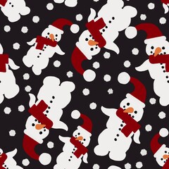 Winter seamless snowman pattern for fabrics and textiles and packaging and gifts and cards and linens and kids 