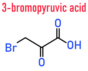 Bromopyruvic acid or 3-bromopyruvic acid, 3-bromopyruvate, controversial cancer drug molecule. Investigational oncology drug, currently used without supporting clinical trial data. Skeletal formula.