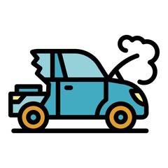 Broken car icon. Outline broken car vector icon color flat isolated