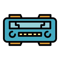 Car radio icon. Outline car radio vector icon color flat isolated