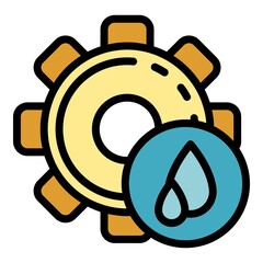 Gear oil drop icon. Outline gear oil drop vector icon color flat isolated