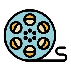Fototapeta premium Movie reel icon. Outline movie reel vector icon color flat isolated