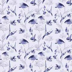 Seamless natural pattern with lilac leaves. Very Peri color of 2022.