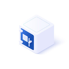 Locked safe box deposit icon illustration in isometric vector design. Futuristic strongbox isolated on white background. Secure lockable coffer symbol in cubic shape.