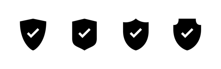 Shield check mark icons set. Protection approve sign. Insurance icon