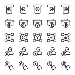 Outline icons for finance currency.