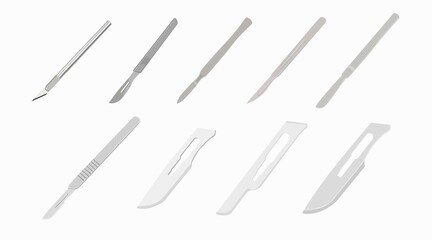 Vector Isolated Set of Scalpels. Vector flat editable illustration set