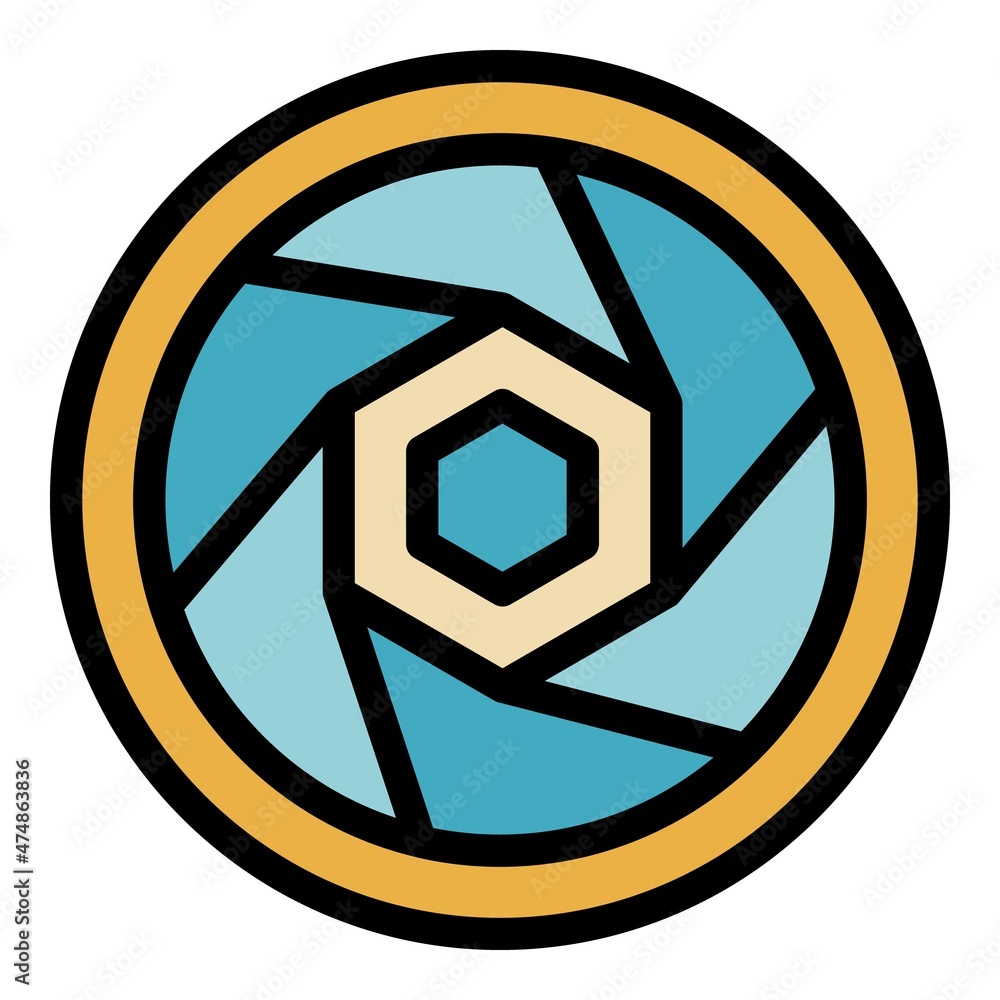 Poster camera objective icon. outline camera objective vector icon color flat isolated
