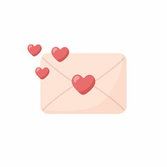 Envelope with hearts isolated on white background. Vector illustration