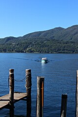 Italy, Piedmont: View of Saint Giulio on The Orta Lake.