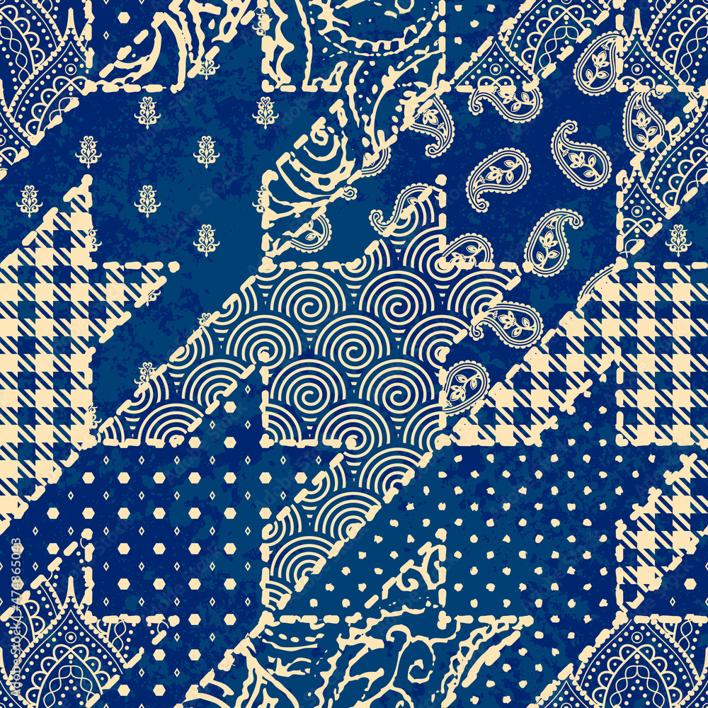 Poster Patchwork textile pattern. Seamless quilting design background.