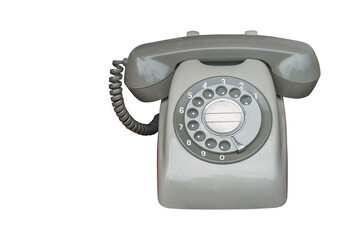 front view old grey telephone on white background, object, retro, vintage, fashion, copy space - Powered by Adobe